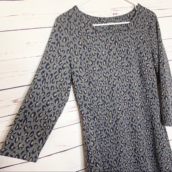 Nicole Miller Gray Leopard Print Long Sleeve Dress Size Large - Picture 7 of 13